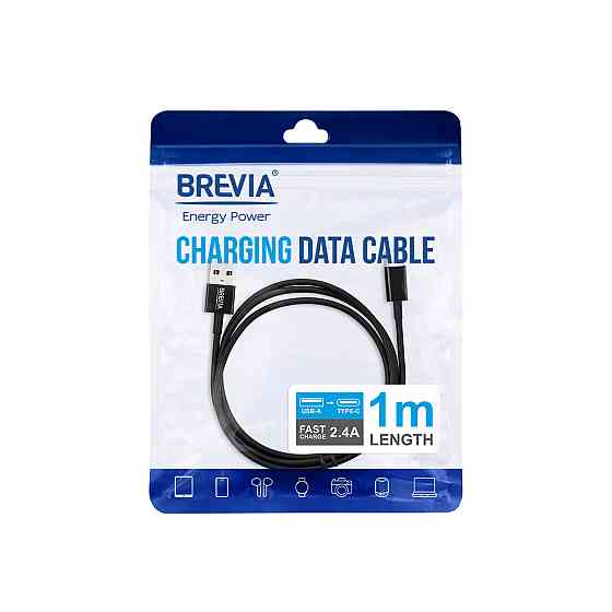 Кабель Brevia USB to Type-C 2,4А 1м, чорний ZIP (55100BUCZ1) Львів