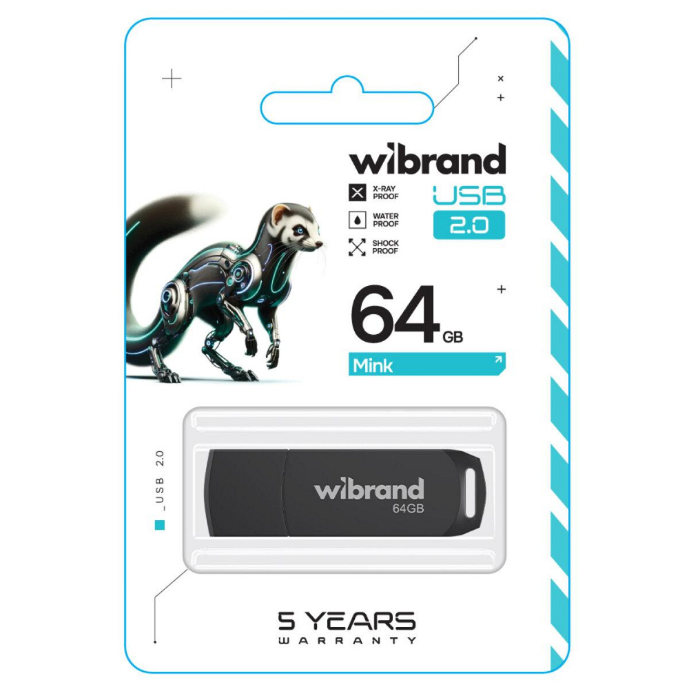 Флешка flash Wibrand USB 2.0 Mink 64Gb Black WI2.0/MI64P4B Одесса - изображение 2
