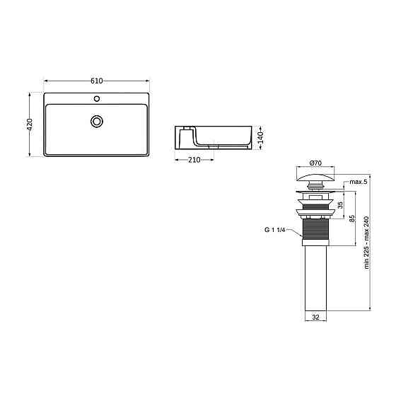 Комплект Qtap Nando LT: Раковина підвісна прямокутна 610х420х140 мм White + Донний клапан PU02O Київ