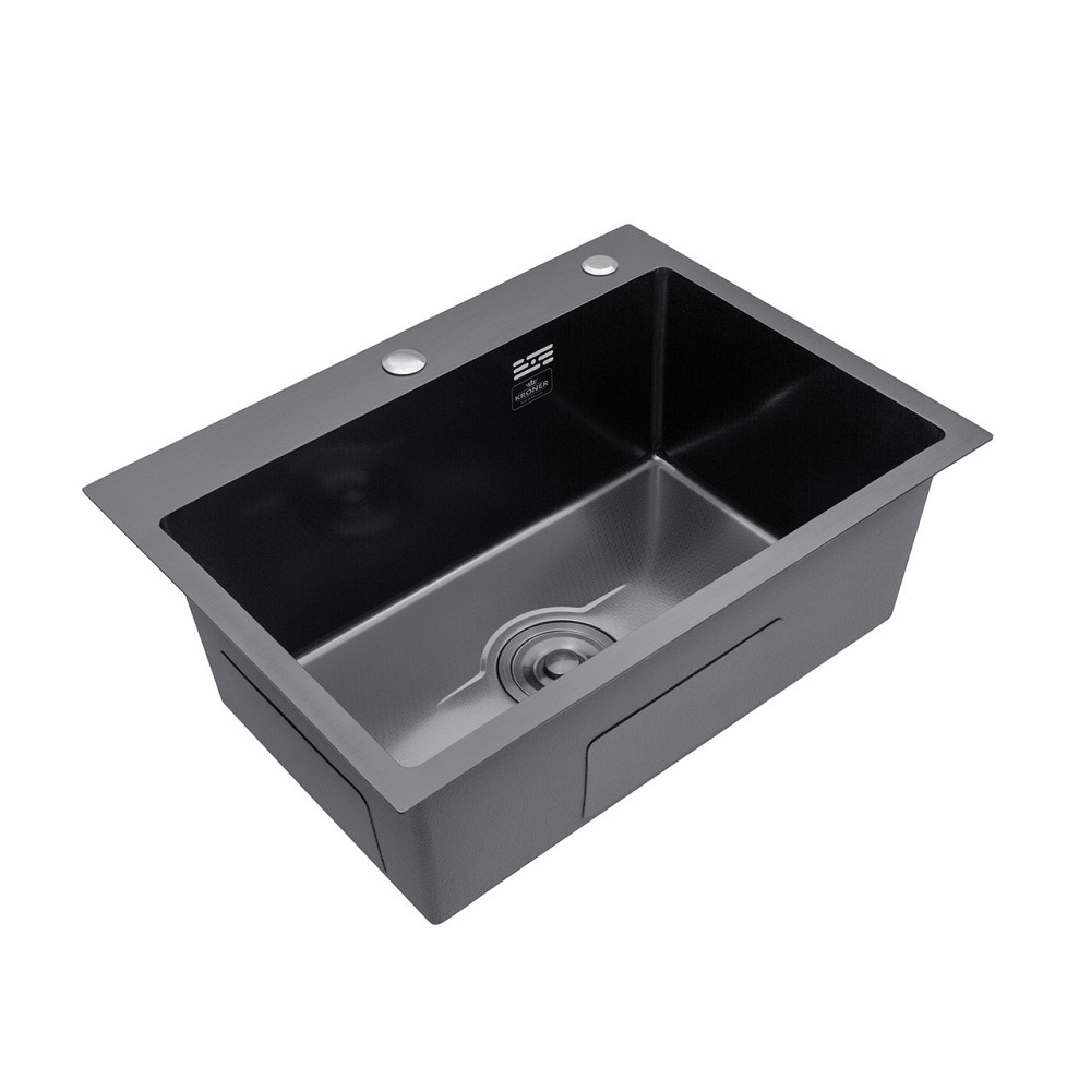 Кухонная мойка с нержавеющей стали Kroner KRP Derby - 58х43HM PVD (2,5/0,5) черная Киев - изображение 3