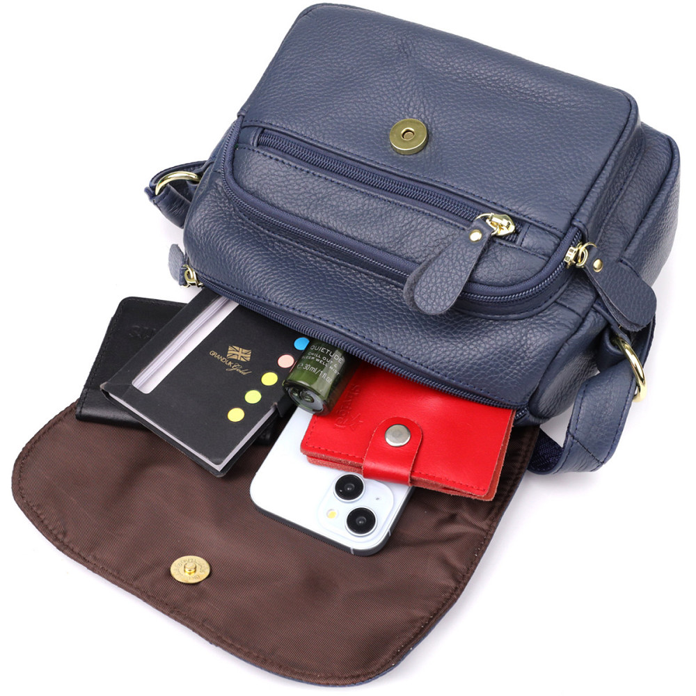 Практична сумка з натуральної шкіри для жінок Vintage 22971 Синій Київ - фото 10