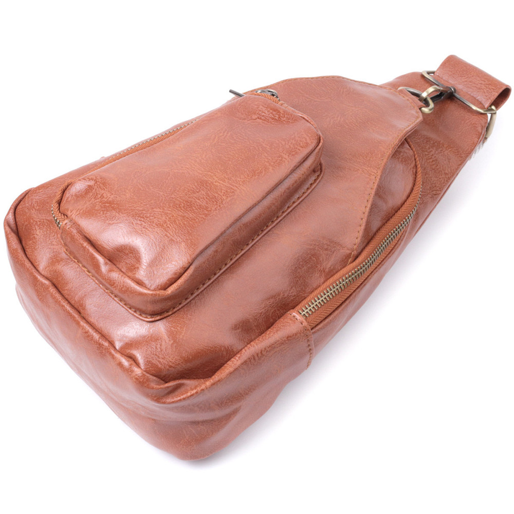 Жіноча сумка з екошкіри з акцентом на текстильну лямку Vintage 22773 Рудий Київ - фото 5