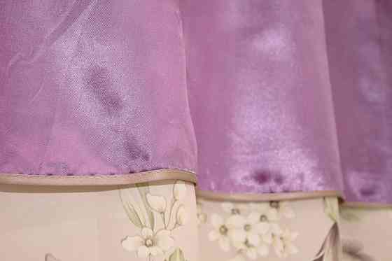 Кухонные шторы VR-Textil № 073к с ламбрекеном и подхватами лиловый с персиковым 270х170 см (52-0485) Киев