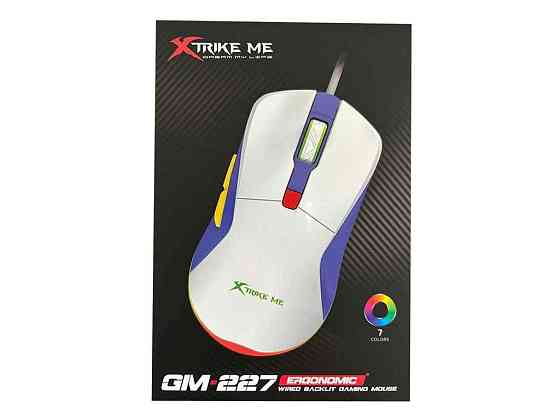 Мишка дротова USB ігрова GM-227 RGB/6 кнопок/1200-3600DPI/125Hz біла 1,5м ТМ XTRIKE Solmir Київ