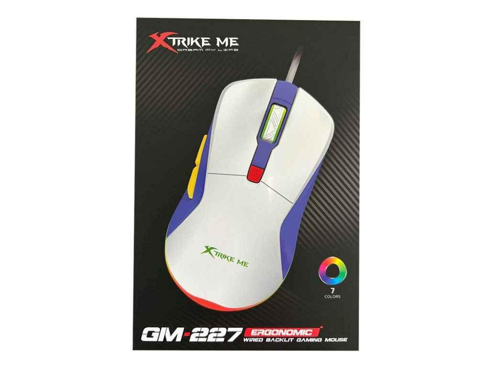 Мишка дротова USB ігрова GM-227 RGB/6 кнопок/1200-3600DPI/125Hz біла 1,5м ТМ XTRIKE Solmir Київ - фото 1
