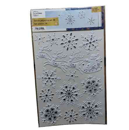 3D Новогодняя наклейка Дед Мороз с оленями и снежинками Livarno Home 29 на 41 см бело-серебристый Киев