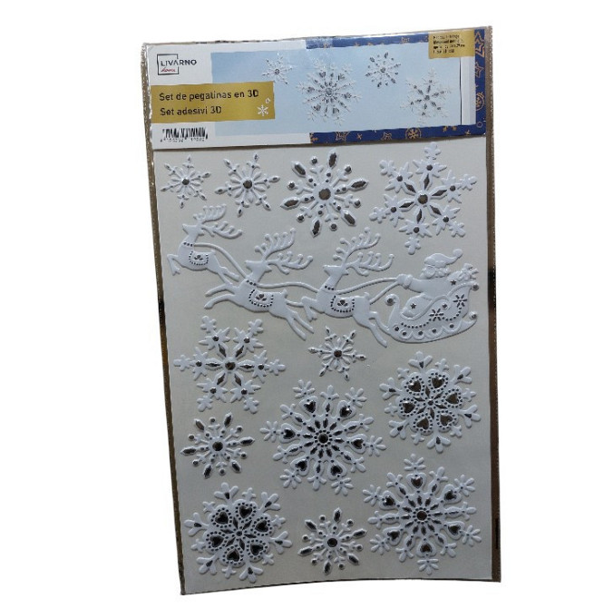 3D Новогодняя наклейка Дед Мороз с оленями и снежинками Livarno Home 29 на 41 см бело-серебристый Киев - изображение 2