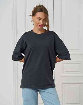 Футболка женская оверсайз круглое горло Nicoletta - Тёмно-серая XL Киев