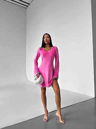 Стильное женское платье  с v-вырезом турецкий велюр Розовый, 42/44 Одесса