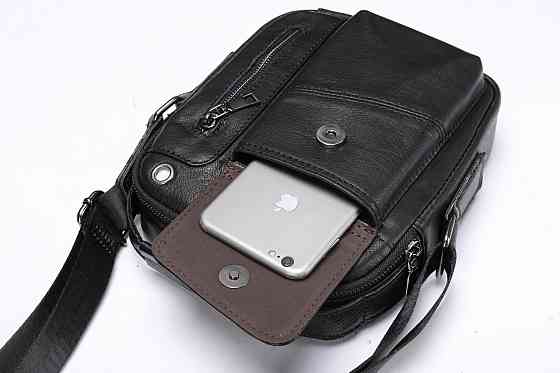 Вертикальная мужская сумка в плотной коже Vintage 20366 Черная Киев