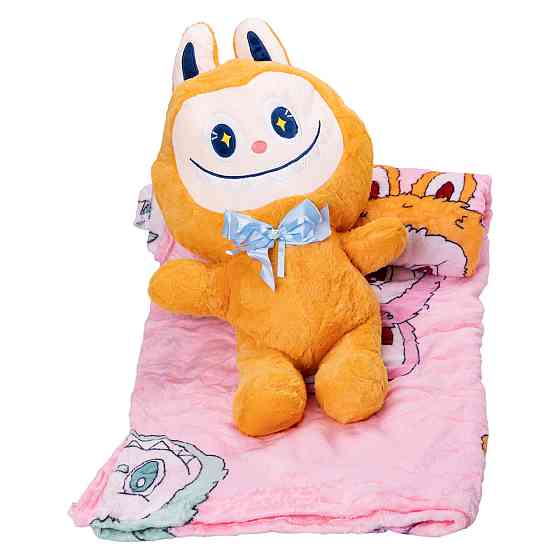 М'яка іграшка Лабубу з пледом 54 см, жовта Київ