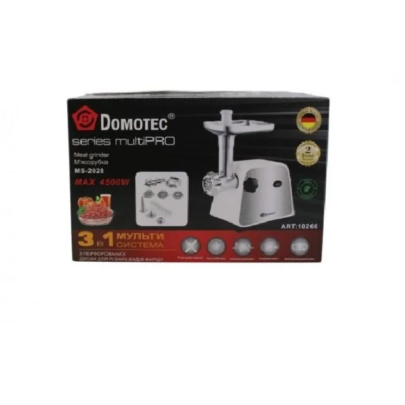 Мясорубка электрическая DOMOTEC MS-2028 4500 Вт с реверсом, 3 решетками, насадками для колбас и кеббе Одесса - изображение 6