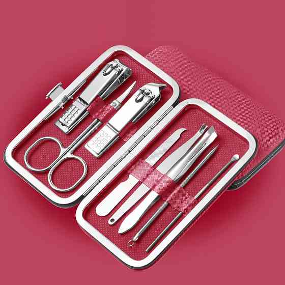 Набор инструментов для маникюра и педикюра в кейсе,пинцет,пилочка,ножницы в наборе 8 шт, цвет красный Каменец-Подольский