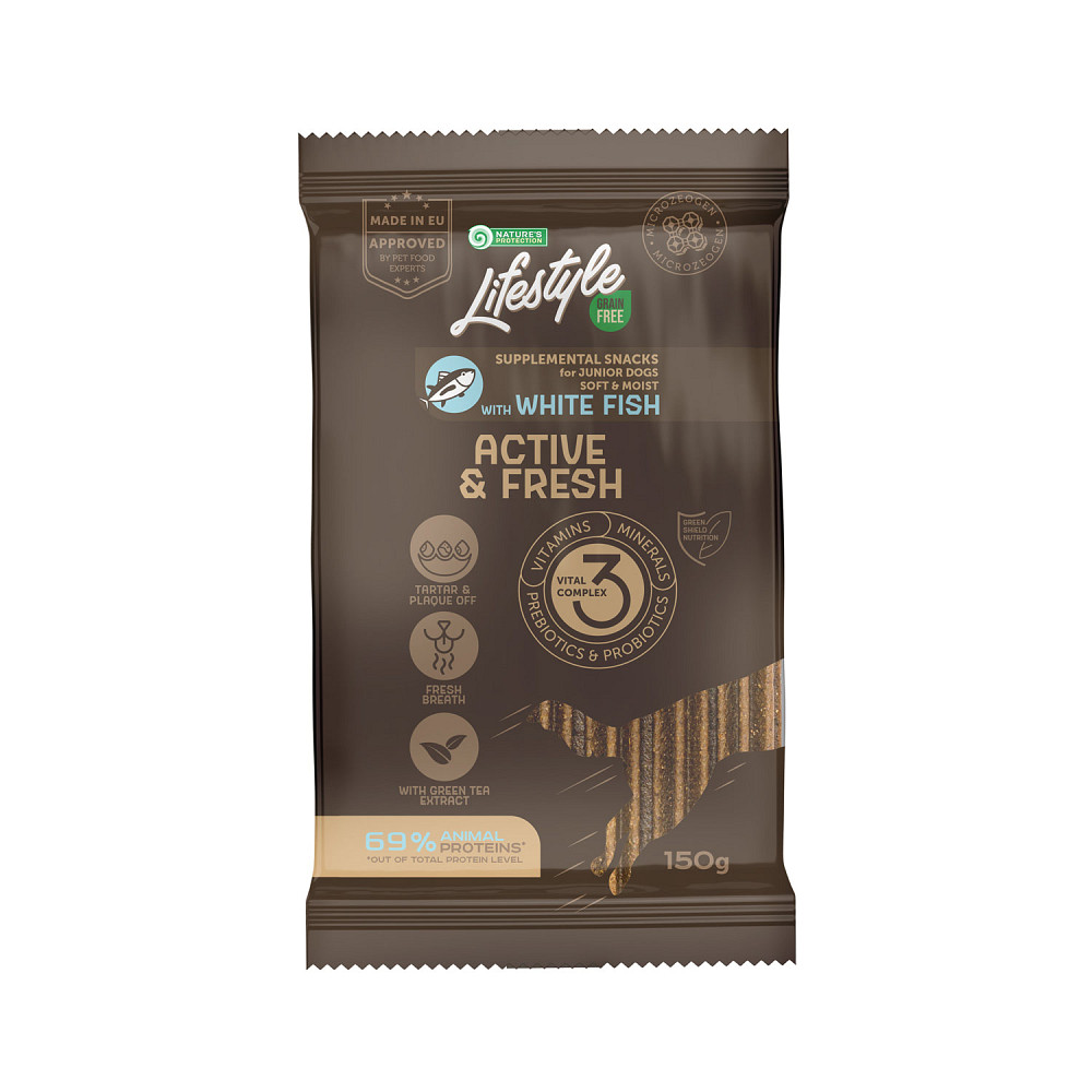 Nature's Protection Lifestyle Grain Free White fish Active & Fresh Беззернові ласощі для юніорів з білою рибою, 150 г Київ - фото 1