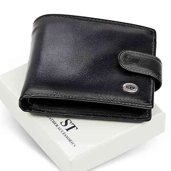 Мужское портмоне ST Leather из натуральной кожи Черный Киев