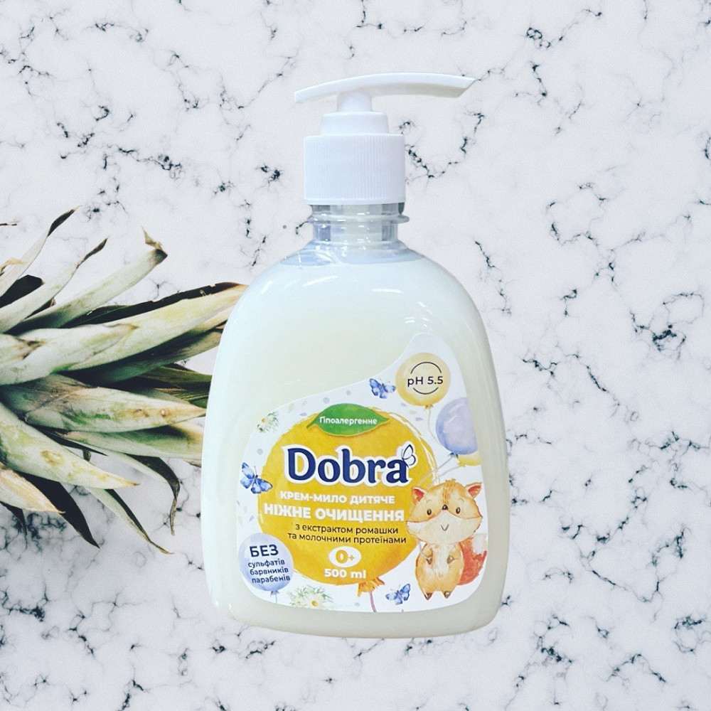 Рідке зволожуюче дитяче крем-мило Dobra з D-пантенолом та екстрактом алое, гіпоалергенне, 500 мл Виноградів - фото 1