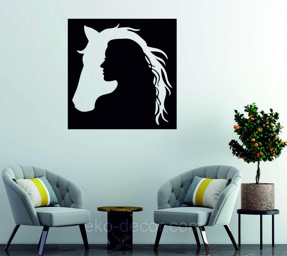 Декоративне настінне Панно «Силует жінки та коня», Декор на стіну Київ - фото 2