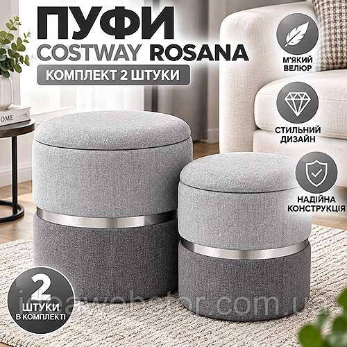 Пуф Costway Rosana велюровый комплект 2 штуки серый круглые мягкие пуфы на ножках для гостиной спальни прихожей Киев - изображение 11
