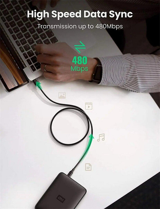 Кабель UGREEN USB 2.0 A Male to Mini 5 Pin Male Cable 0.5m (Black) UGR-10354 Одеса - фото 6