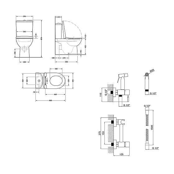 Комплект 2 в 1: унитаз напольный Qtap Scorpio Matt Black QT14226088AMB + набор гигиенического душа Lidz Aria Black Киев