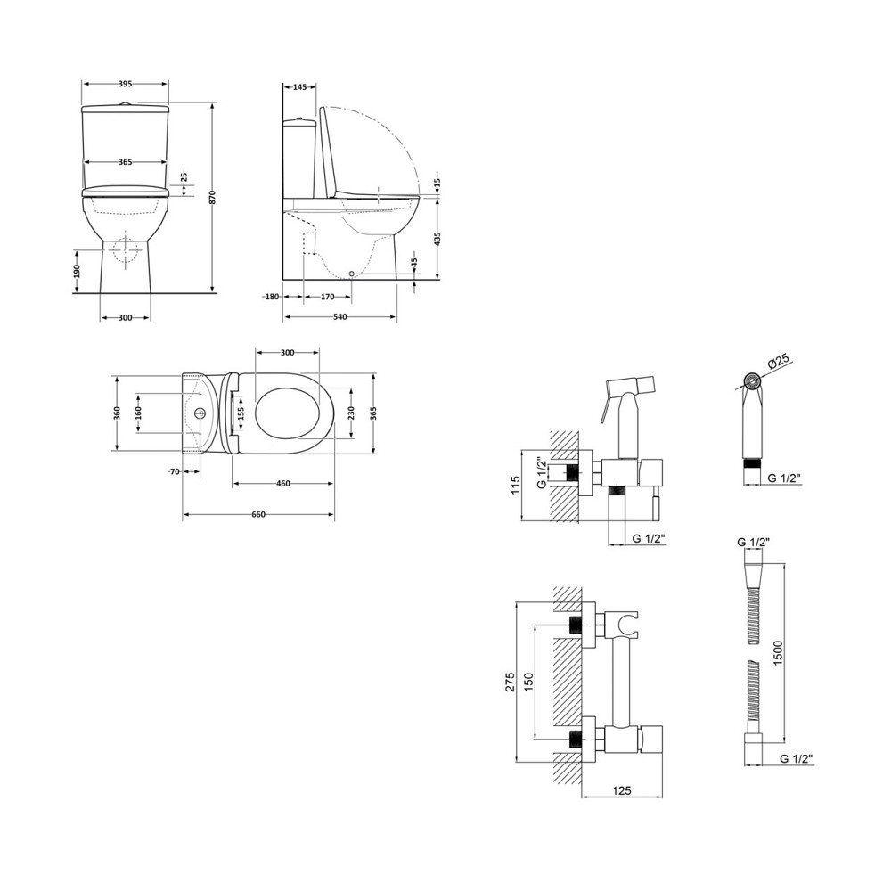 Комплект 2 в 1: унитаз напольный Qtap Scorpio Matt Black QT14226088AMB + набор гигиенического душа Lidz Aria Black Киев - изображение 2
