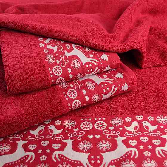 Полотенце махровое Новогоднее Merry Christmas Олени GM Textile 40х70см 500г/м2 (Красный) Сумы