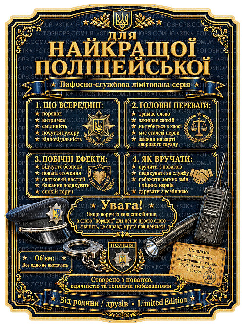 Етикетка на пляшку для поліцейської “Найкращій поліцейській” | подарункова етикетка та контретикетка на віскі, коньяк, вино Одеса - фото 2