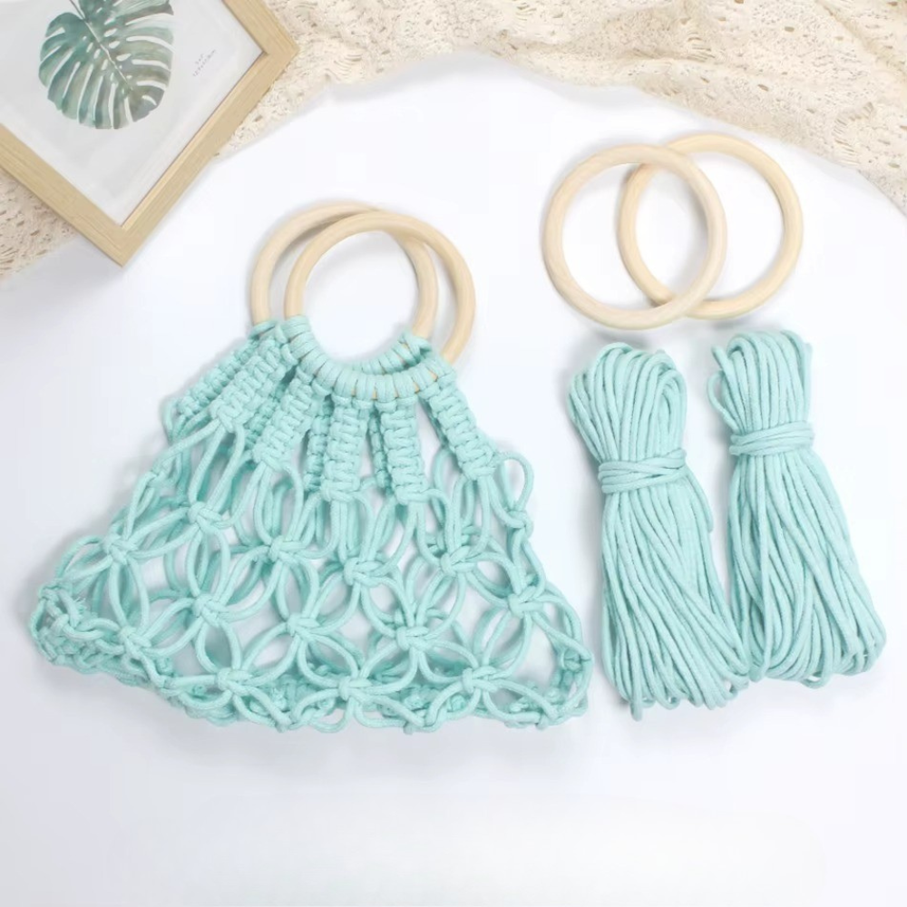 Набор макраме для ручного вязания ажурной плетёной сумки 29х26 см для рукоделия и творчества цвет мятный Каменец-Подольский - изображение 1