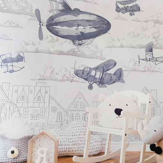 Фотообои бесшовные флизелиновые экологически чистые Flight детские дома самолеты дирижабли коричневые Киев
