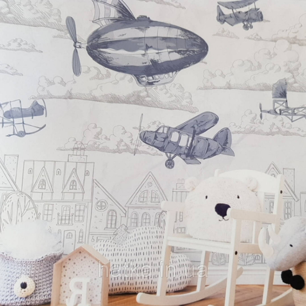Фотообои бесшовные флизелиновые экологически чистые Flight детские дома самолеты дирижабли коричневые Киев - изображение 1