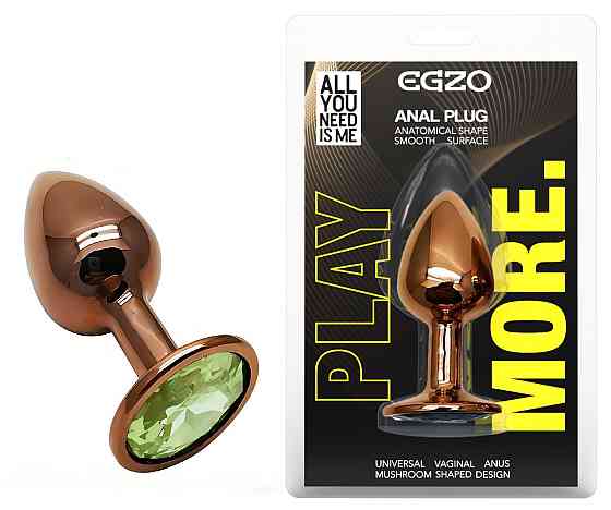 Анальна пробка з кристалом EGZO - Dark Gold Round Plug Green, size S Sex Aura Київ
