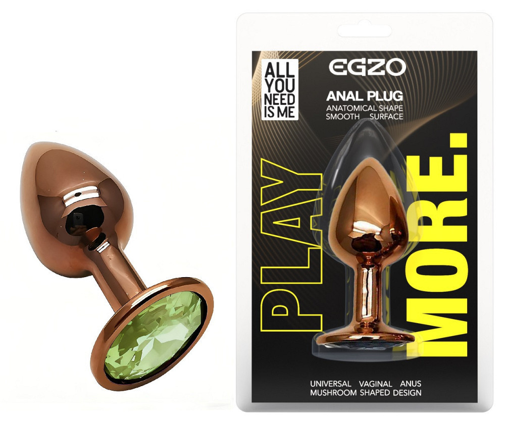 Анальна пробка з кристалом EGZO - Dark Gold Round Plug Green, size S Sex Aura Київ - фото 1