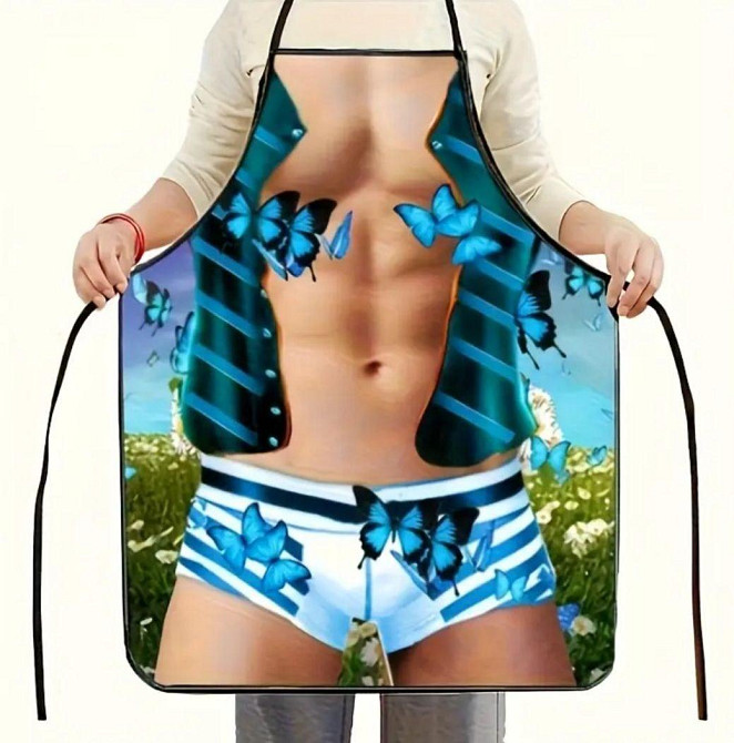 Фартух з приколом чоловічий з метеликами для гриля та барбекю 75 на 60 см різнобарвний Київ - фото 5