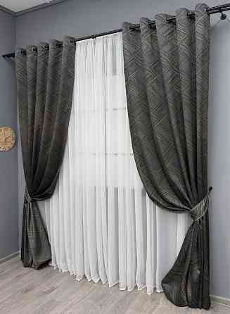 Комплект штор на люверсах VR-Textil Жаккард Mystery № 1625ш Капучино с серым 150х280 см 2 шт (37-0201) Киев