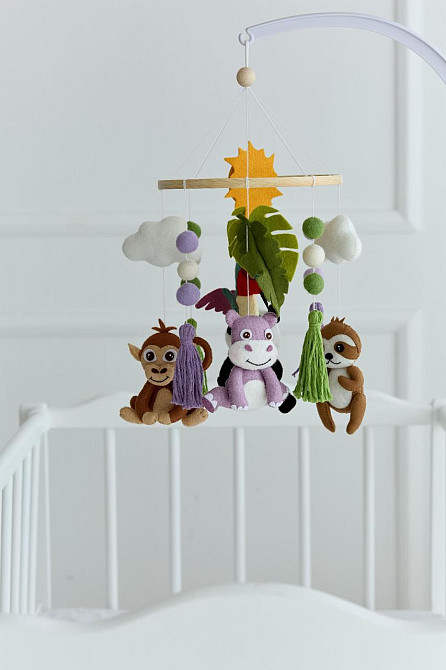 Дитячий музичний мобіль на ліжечко WoollyFox "Подорож у джунглі: панда, папуга, колібрі, мавпочка, б Київ - фото 3