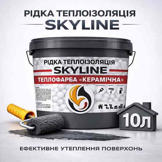 Рідка теплоізоляція Skyline керамічна теплофарба для утеплення стін, фасадів, металу та трубопроводів Графітова 10 л Харків
