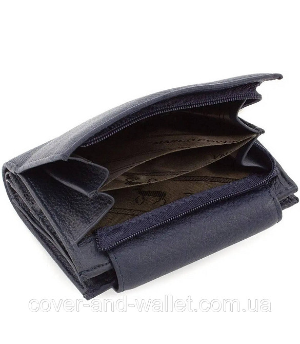 Компактний шкіряний жіночий гаманець синього кольору на багато карток Marco Coverna Київ - фото 7