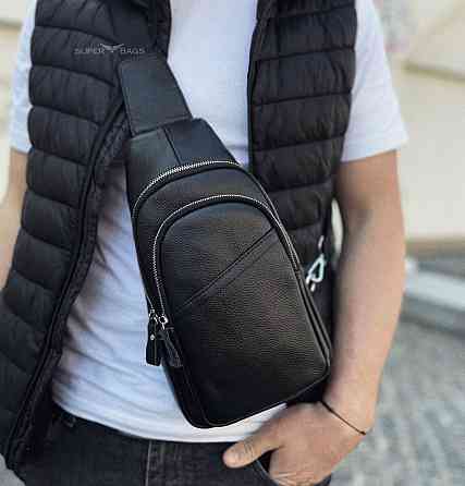 Сумка-слинг мужская черная через плече из натуральной кожи TIDING BAG A25F-515-1A Каменское