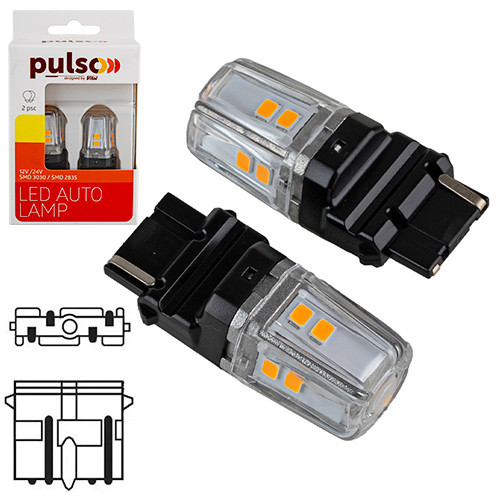 LED лампа PULSO 3156 W2.5x16q 12SMD-2835 9-36В 400лм AMBER габаритна 1 контакт Харків - фото 1
