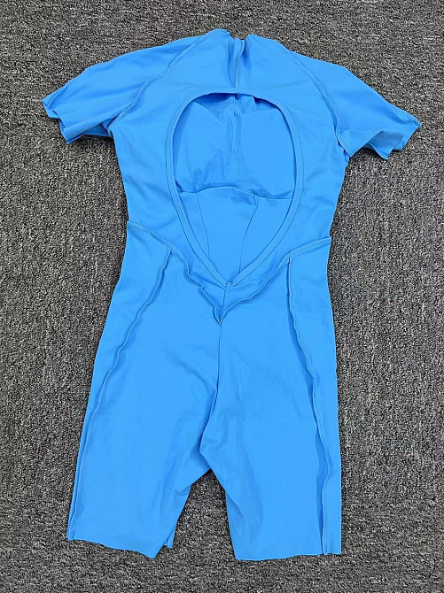 Женский фитнес комбинезон короткий с фактурными швами L Голубой яркий спортивный костюм с шортами трико боди для йоги спортзала Л Днепр - изображение 8