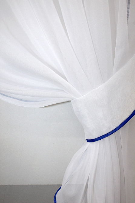 Кухонные шторы VR-Textil № 091к с ламбрекеном и подвязками белый с синим 260х170 см (59-547) Киев - изображение 3