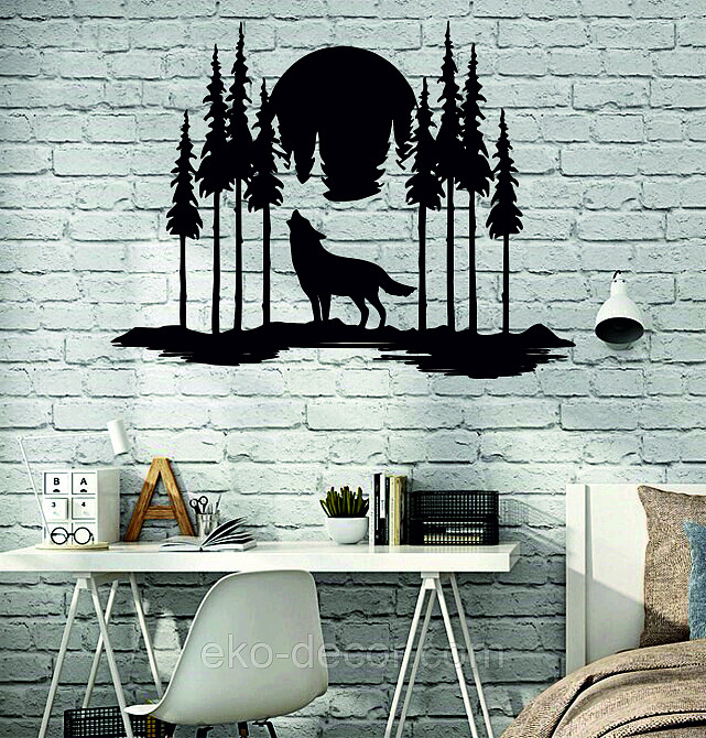 Декоративное настенное Панно «Волк в лесу», Декор на стену 110*84 см, Черный Киев - изображение 2