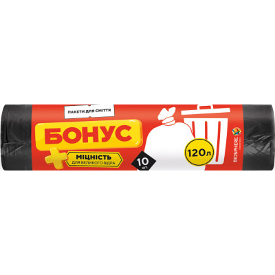 Пакети для сміття Бонус Чорні 120 л 10 шт. (4823071624878) Вінниця - фото 1