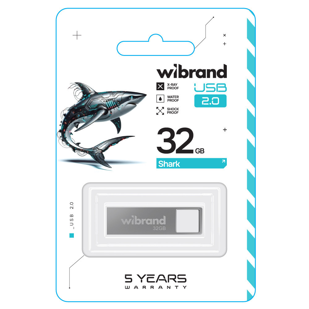 Флешка flash Wibrand USB 2.0 Shark 32Gb Silver WI2.0 / SH32U4S Одеса - фото 2