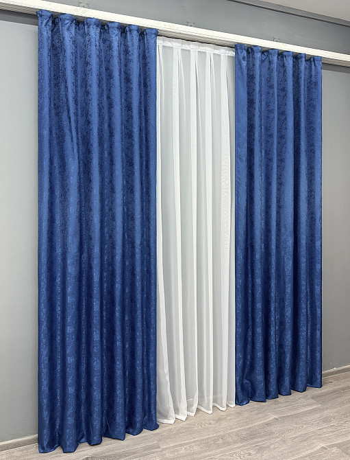 Комплект готових штор VR-Textil Жакард Мармур Al1 № 442ш Синій 100х270 см 2 шт (31-059) Київ - фото 4