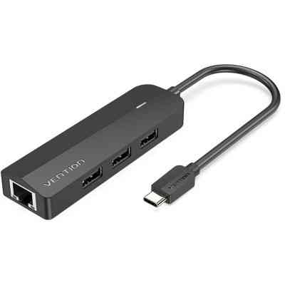 Концентратор Vention USB 3.1 Type-C to 3xUSB 2.0+MicroUSB+RJ45 100M Ethernet black (TGOBB) Винница