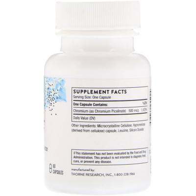Минералы Thorne Research Хром Пиколинат 500 мкг, Chromium Picolinate, 60 капсул (THR-25502) Винница - изображение 2