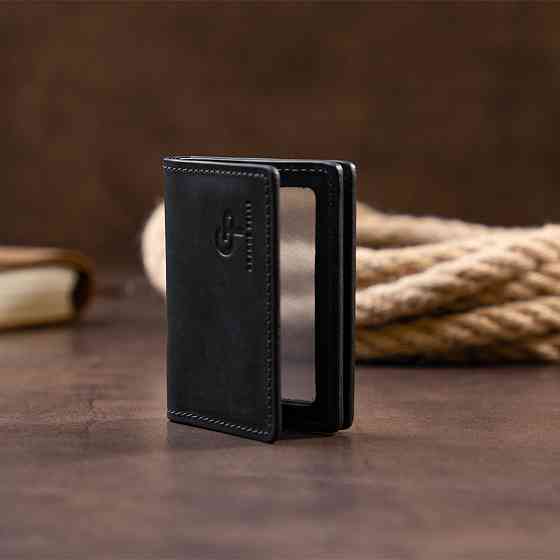 Візитниця з обкладинкою для ID-паспорта з натуральної шкіри GRANDE PELLE 11291 Чорна Київ