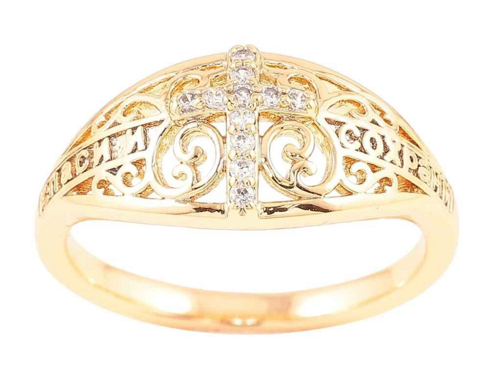Каблучка Позолота 18K Напис «Спаси і Збережи» з Хрестом» (260925) р.19 ТМ Xuping Київ - фото 1