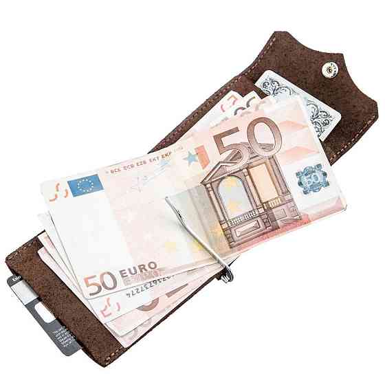 Солідний шкіряний Затискач для грошей GRANDE PELLE 11197 Коричневий Київ